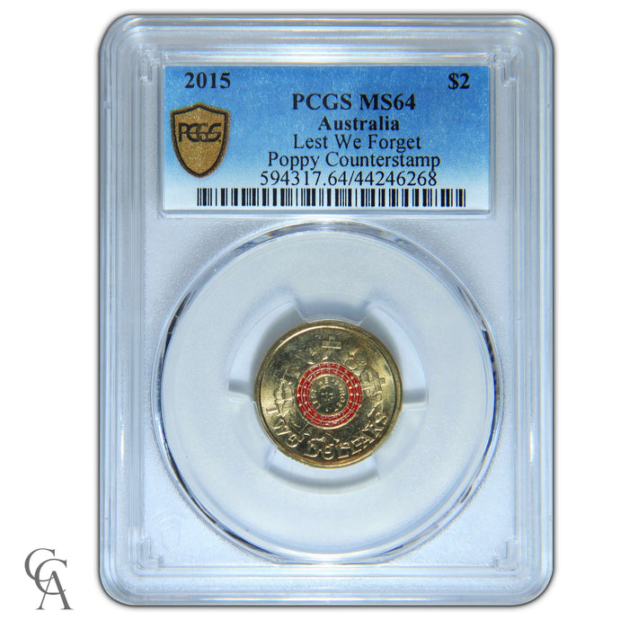 2015 Lest We Forget Poppy Counterstamp $2 Coin